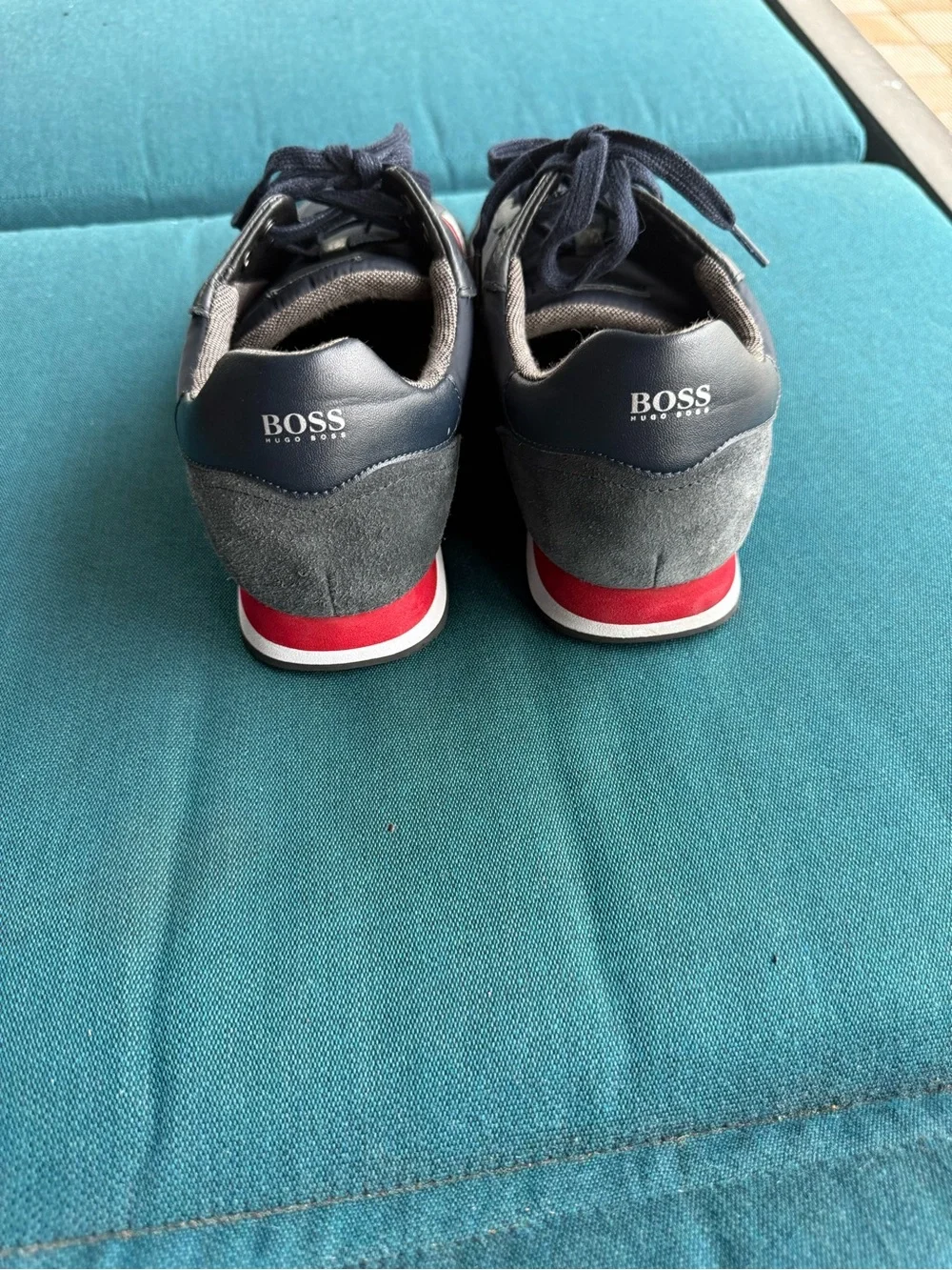 Boss Men's Navy and Gray Low-Top Sneaker with Red Accent